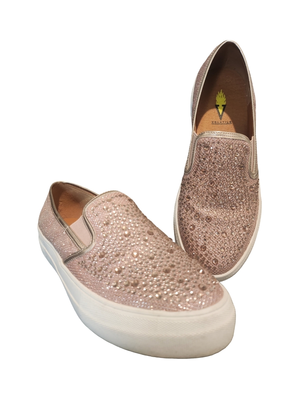 Volatile Women's Rose Gold Crystal Slip-On Sneakers